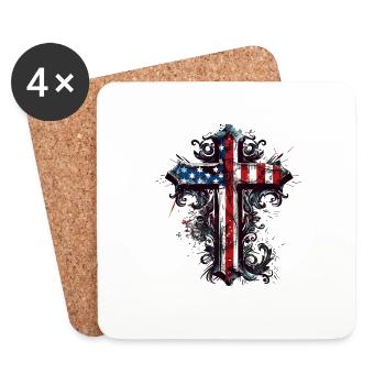 Patriotisches Kreuz Amerikanische Flagge Glaube - Untersetzer (4er-Set) - Weiß - Vorne