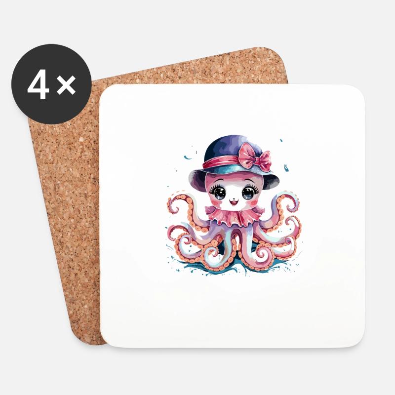 Niedlicher Oktopus mit Hut - Untersetzer (4er-Set) - Weiß