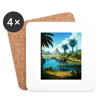 Dinosaurier Palmen See Geschenk - Untersetzer (4er-Set) - Weiß - Vorne