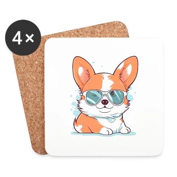 Corgi avec des lunettes de soleil - Dessous de verre (lot de 4) - blanc - Devant