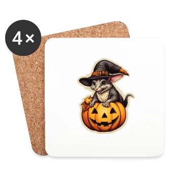Halloween Witch Rat with Pumpkin - Coasters (set of 4) - white - Front