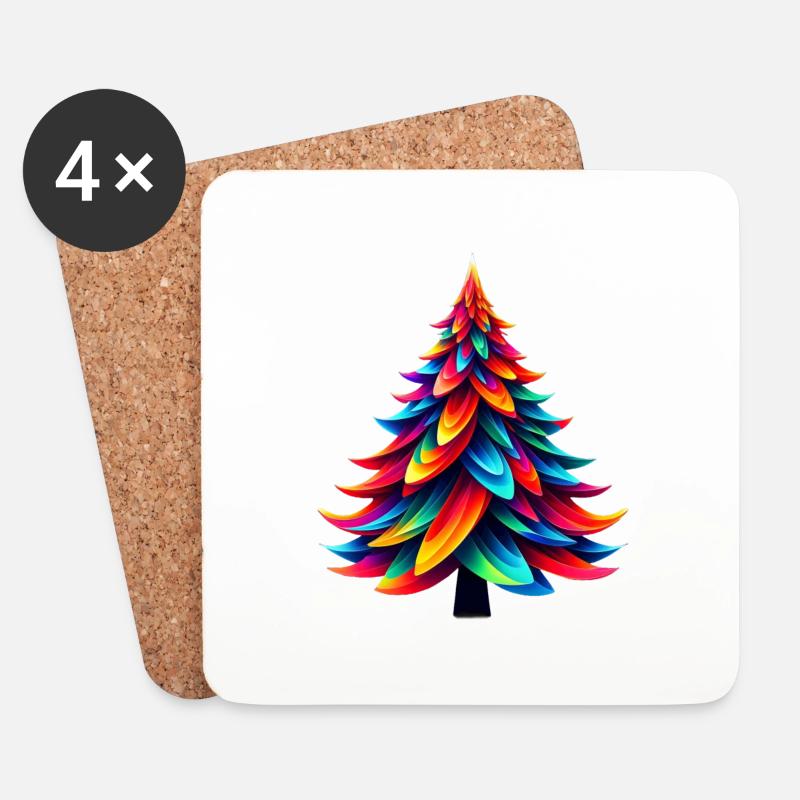 Bunter Origami-Weihnachtsbaum - Untersetzer (4er-Set) - Weiß