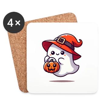 Adorable Ghost with Witch Hat - Coasters (set of 4) - white - Front