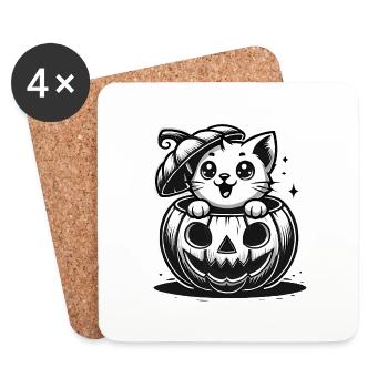 Verrückte Katze im Halloween-Kürbis - Untersetzer (4er-Set) - Weiß - Vorne