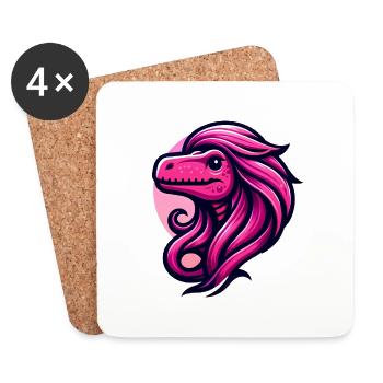 Dino Diva with Pink Glam Hair - Coasters (set of 4) - white - Front