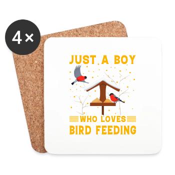 Just a Boy who loves Bird Feeding - Coasters (set of 4) - white - Front