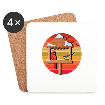 Alimentation des oiseaux - Dessous de verre (lot de 4) - blanc - Devant