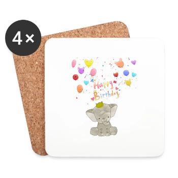 Baby Elephant Birthday Happy Birthday - Coasters (set of 4) - white - Front