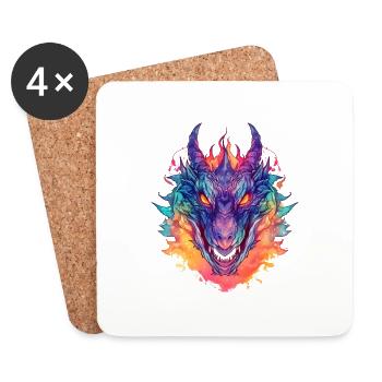 Dragon Watercolor - Coasters (set of 4) - white - Front