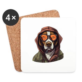 Fashion Dog Hipster - Coasters (set of 4) - white - Front