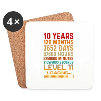 10 Years Birthday 120 Months Level 11 Loading - Untersetzer (4er-Set) - Weiß - Vorne