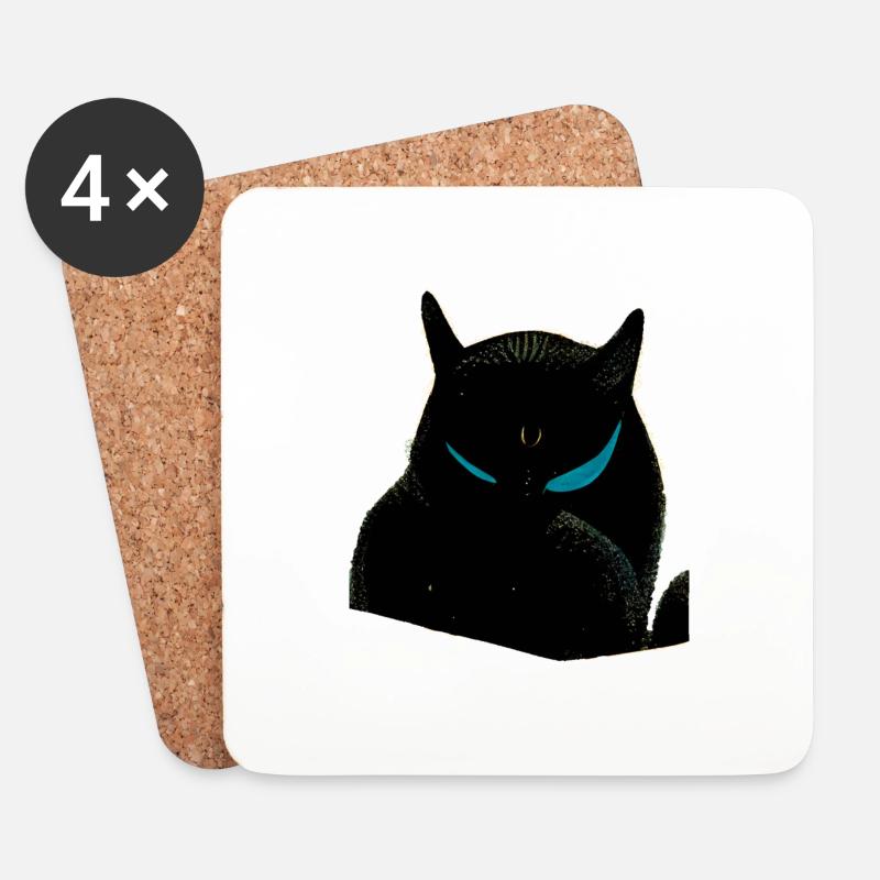 Schwarze Katze mit blauen Augen - Untersetzer (4er-Set) - Weiß