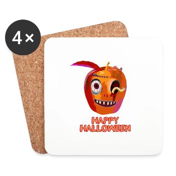 Apple, Halloween, Happy Halloween, Fruit, Monster - Coasters (set of 4) - white - Front