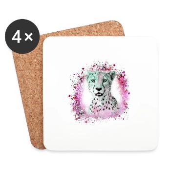 léopard, chat, chat sauvage, graffiti, peinture, rose - Dessous de verre (lot de 4) - blanc - Devant
