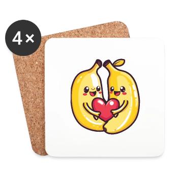 Banane Couple Amour Coeur Saint Valentin - Dessous de verre (lot de 4) - blanc - Devant