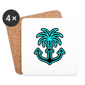 Palm Tree Anchor Heart Love - Coasters (set of 4) - white - Front