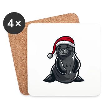 Seal Animal Christmas - Coasters (set of 4) - white - Front
