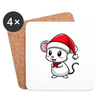 Maus Weihnachten Niedlich - Untersetzer (4er-Set) - Weiß - Vorne