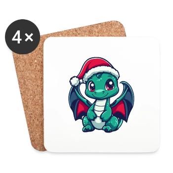 Drache Weihnachten Niedlich - Untersetzer (4er-Set) - Weiß - Vorne