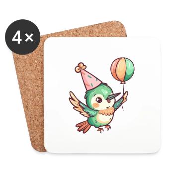 colibri oiseau anniversaire bébé - Dessous de verre (lot de 4) - blanc - Devant