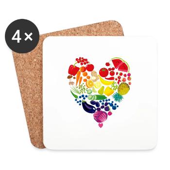 Vegan Heart Vegetable Fruit - Cooking Healthy Eating - Coasters (set of 4) - white - Front