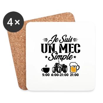 Je suis un mec simple cafe tracteur l'apéro - Dessous de verre (lot de 4) - blanc - Devant