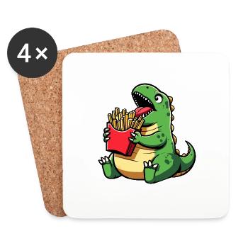 Fat Thick Dino Dinosaur French Fries Fast Food - Coasters (set of 4) - white - Front