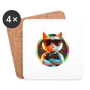 Katze Brille Turntable DJ Disco Club Kopfhörer - Untersetzer (4er-Set) - Weiß - Vorne