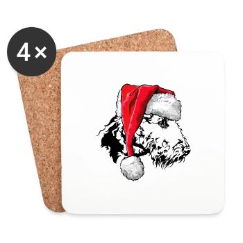 Santa Airedale Terrier Christmas Dogs Wilsigns - Coasters (set of 4) - white - Front