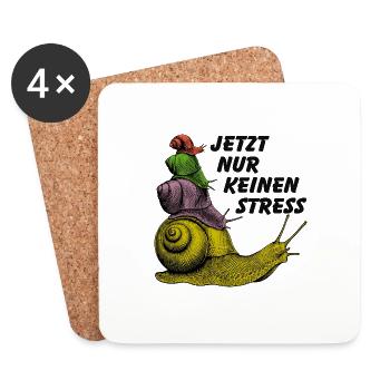 Keinen Stress Schnecken übereinander und Spruch - Untersetzer (4er-Set) - Weiß - Vorne