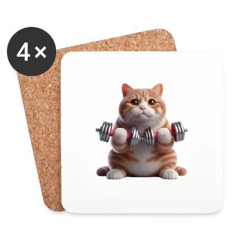 Sport Motif - Chat avec poids - Dessous de verre (lot de 4) - blanc - Devant