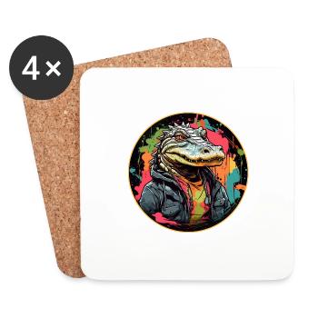 Cool alligator crocodile on splashes of color - Coasters (set of 4) - white - Front