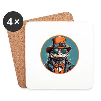 Cool alligator with hat, sunglasses and suit - Coasters (set of 4) - white - Front