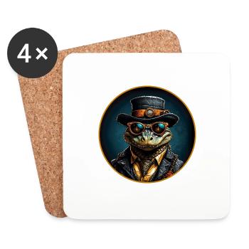 Cool alligator with hat, sunglasses and suit - Coasters (set of 4) - white - Front