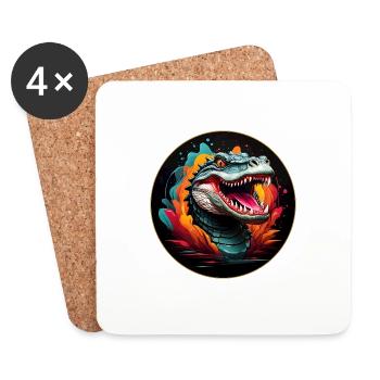 Portrait de crocodile alligator avec des touches de couleur - Dessous de verre (lot de 4) - blanc - Devant