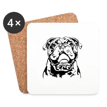 Bulldogge Ball Balljunkie Hunde Wilsigns - Untersetzer (4er-Set) - Weiß - Vorne