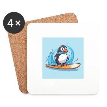 Cute surfing penguin on a surfboard - Coasters (set of 4) - white - Front