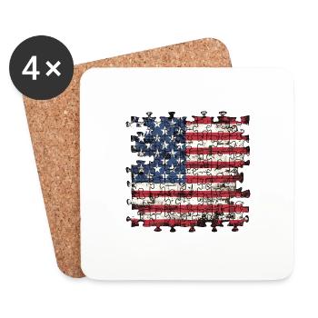 Patriotisches Puzzle Flagge Amerikanischer Stolz - Untersetzer (4er-Set) - Weiß - Vorne