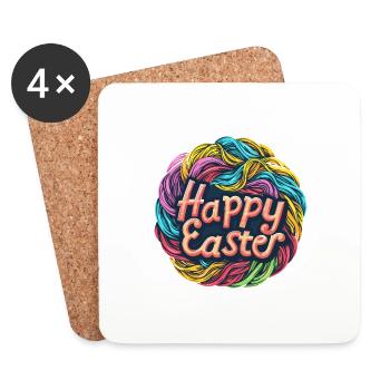 Frohe Ostern Bunte Eierjagd Osterkorb für Kinder - Untersetzer (4er-Set) - Weiß - Vorne