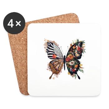 Bunte Blumen Schmetterling Naturliebhaber - Untersetzer (4er-Set) - Weiß - Vorne