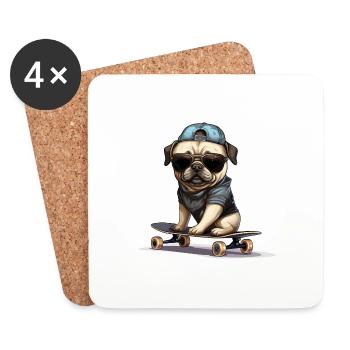 Skateboarding Mops für Skaters - Untersetzer (4er-Set) - Weiß - Vorne