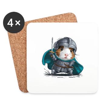 Meerschweinchen als Ritter - Untersetzer (4er-Set) - Weiß - Vorne