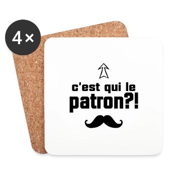 c'est qui le patron +moustache - Dessous de verre (lot de 4) - blanc - Devant