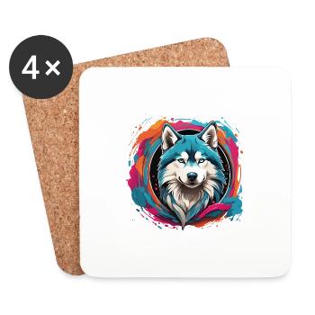 Sibirischer Husky Huskyportrait im Farbkreis - Untersetzer (4er-Set) - Weiß - Vorne