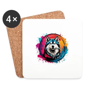 Sibirischer Husky Huskyportrait im Farbkreis - Untersetzer (4er-Set) - Weiß - Vorne