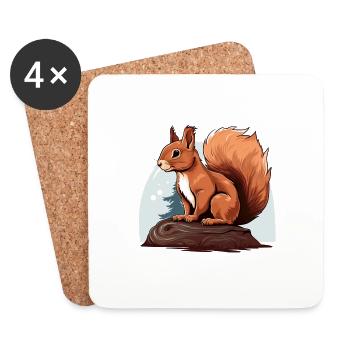 Herbst Eichhörnchen Wald Szene - Untersetzer (4er-Set) - Weiß - Vorne