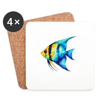 Blue Yellowfish Watercolor - Coasters (set of 4) - white - Front