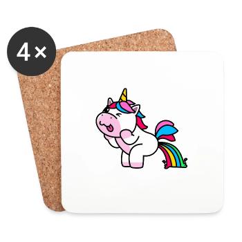 Licorne Arc-en-ciel Drôle - Dessous de verre (lot de 4) - blanc - Devant