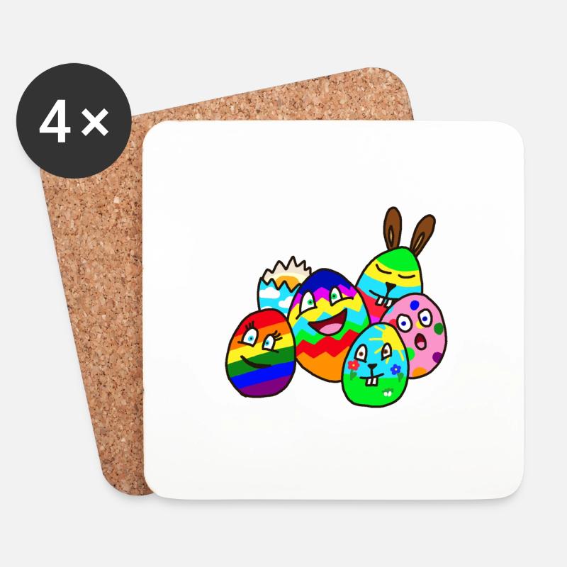 farbenfrohes Osterdesign - Untersetzer (4er-Set) - Weiß