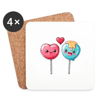 Sucette Couple Amour Coeur Saint Valentin - Dessous de verre (lot de 4) - blanc - Devant